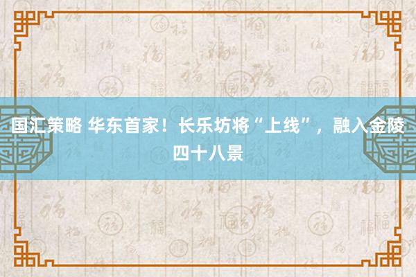 国汇策略 华东首家！长乐坊将“上线”，融入金陵四十八景