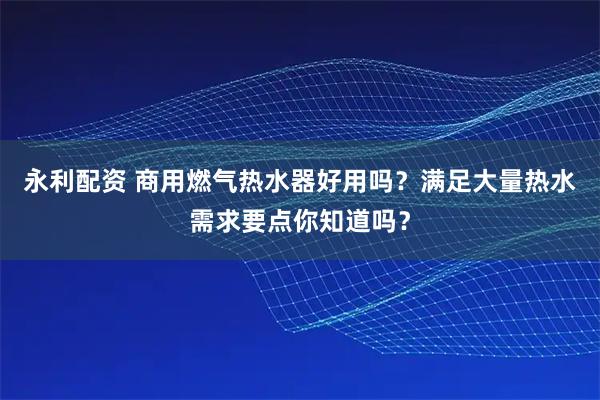 永利配资 商用燃气热水器好用吗？满足大量热水需求要点你知道吗？
